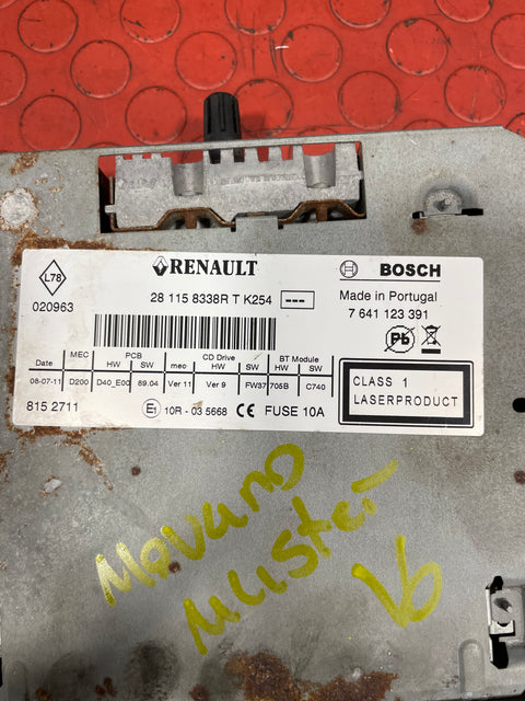 Renault Master/Vauxhall Movano/Nissan NV400 RADIO STEREO HEAD UNIT BOSCH 2014-2021 P/N 281158338R